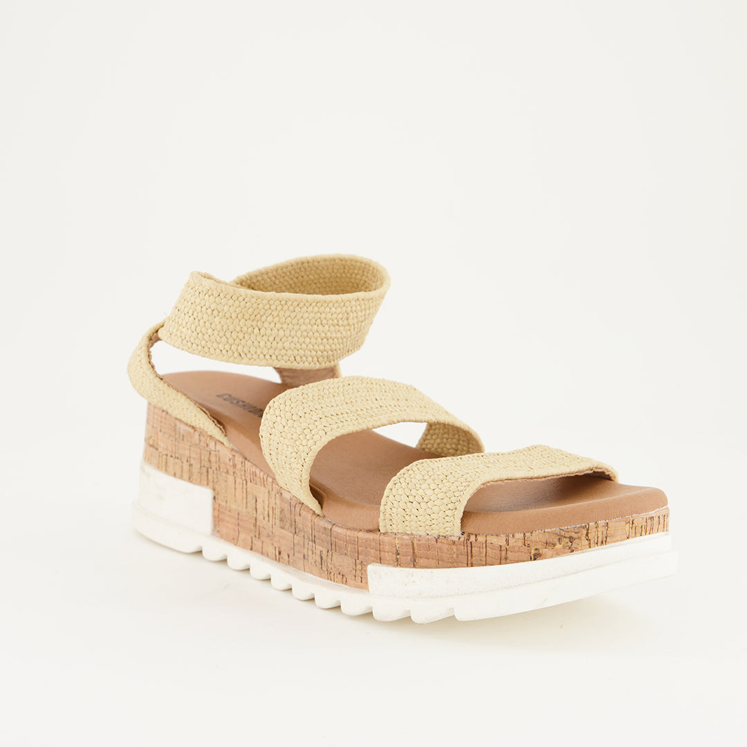 LADIES CUSHIONAIRE TAN PLATFORM SANDAL WITH CORK SOLE DETAIL - Fashion Fusion 169.00 Fashion Fusion