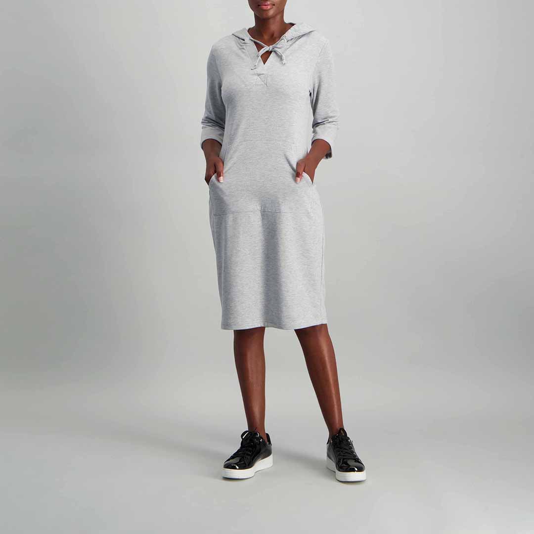 3/4 SLEEVE HOODED DRESS(UNBRUSHED FLEECE) - Fashion Fusion 89.00 Fashion Fusion