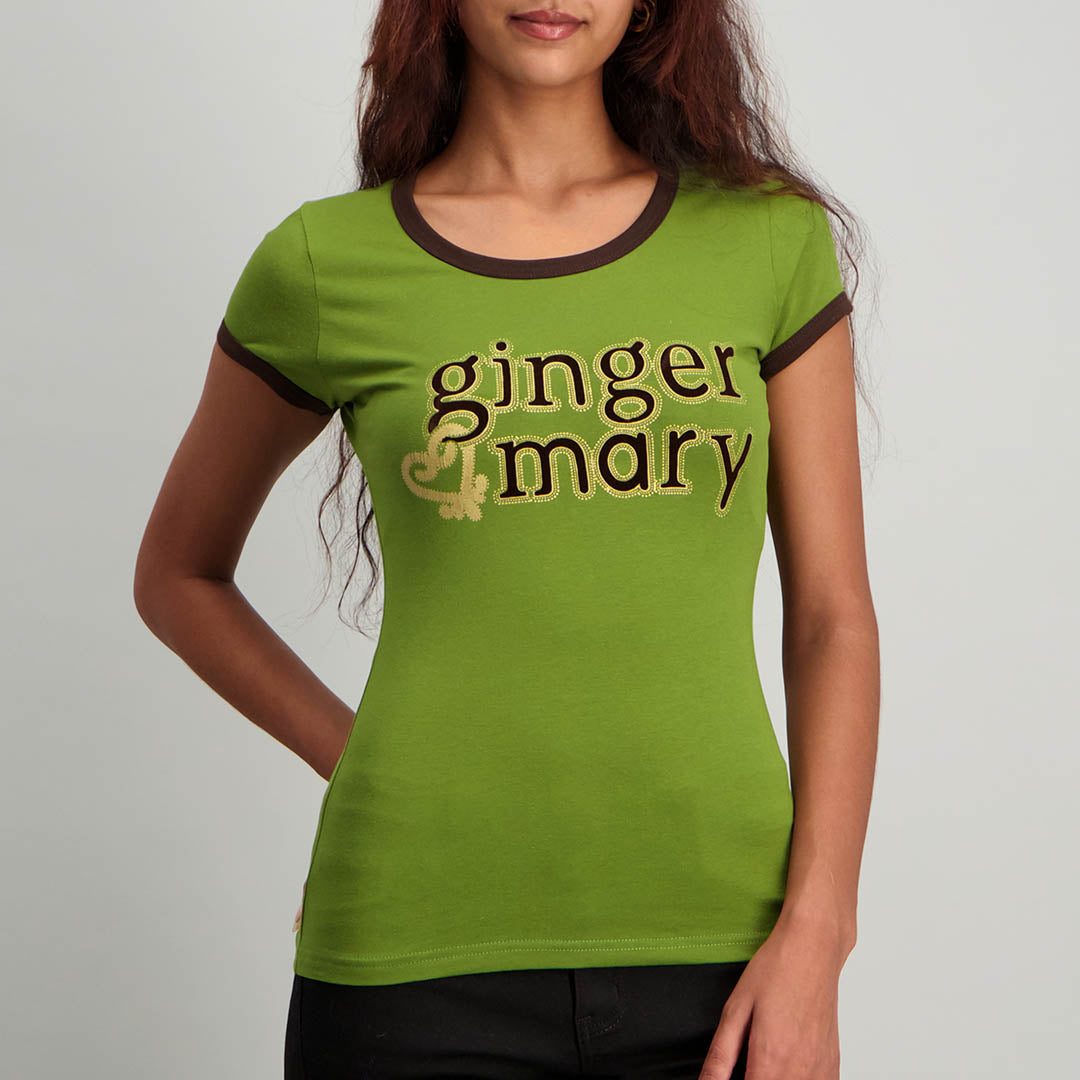 BRANDED GREEN SHORT SLEEVE TOP WITH PRINT - Fashion Fusion 149.00 Fashion Fusion