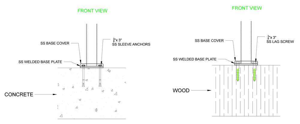 post flange drawing fastener mounting railing