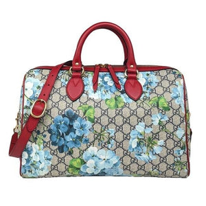 Gucci Boston Blooms Gg Supreme Blue and Red Medium Canvas Satchel