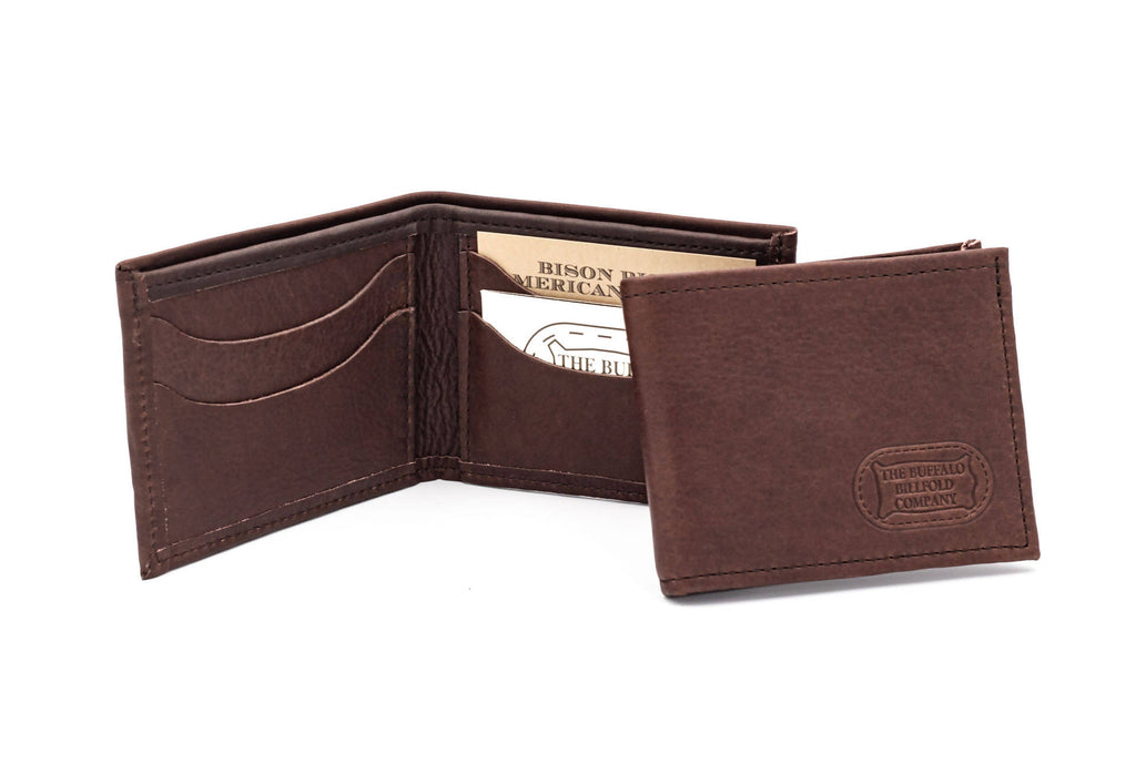 Buffalo Billfold - Bison Leather Bifold Wallet - Brown Made in America