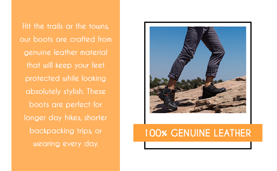 Outdoor boots made of 100% genuine leather material, perfect for any outdoor activities