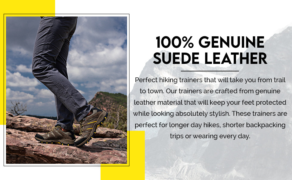 Outdoor boots made of 100% genuine suede leather material, perfect for any outdoor activities