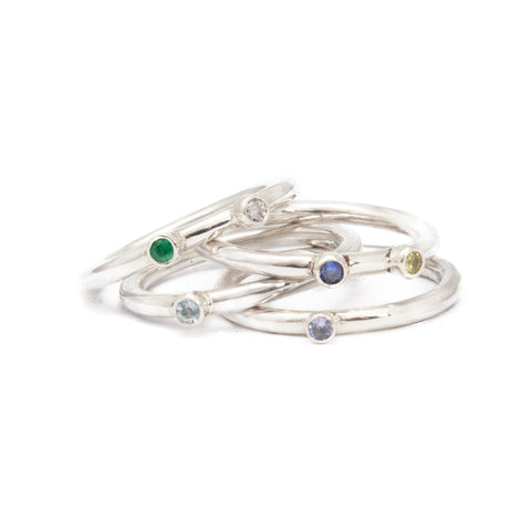 silver and gemstone stacking rings