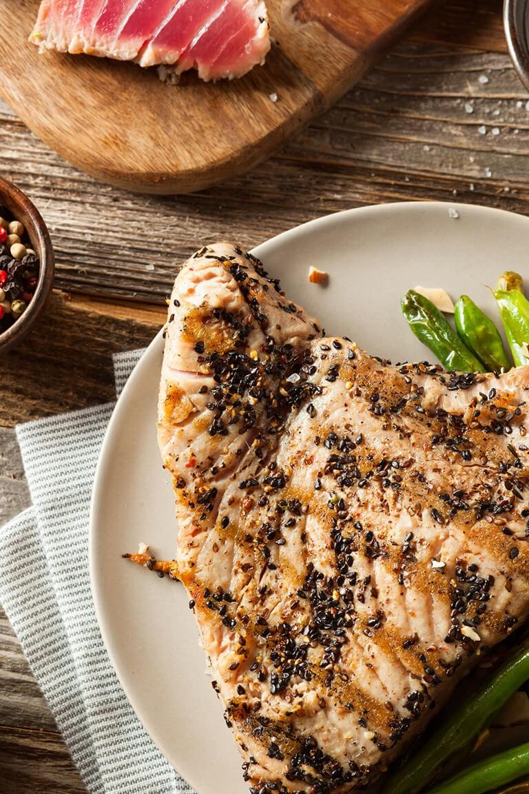 Grilled Sesame Tuna Steaks with Garlic Ghee