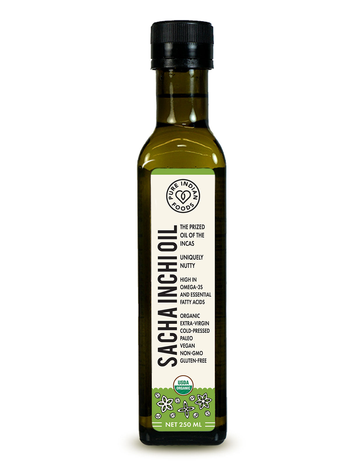 Sacha Inchi Oil, Cold Pressed, Virgin & Certified Organic - 250 mL - Pure Indian Foods product image