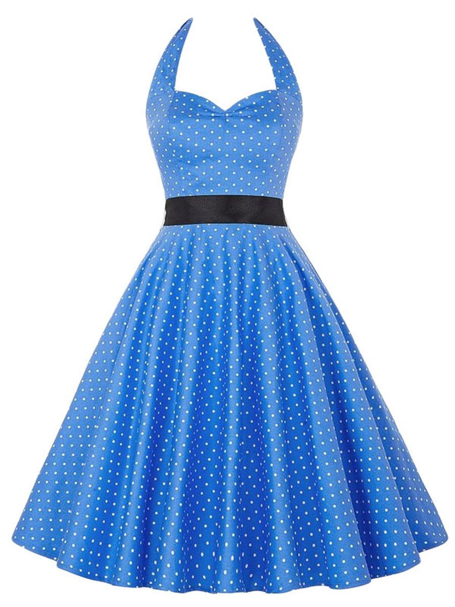 Vintage Swing Dress Halter A-Line Sleeveless Knee-Length Dress