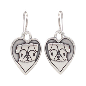 Sterling Silver Pug Charm Earrings on 925 Ear Wires