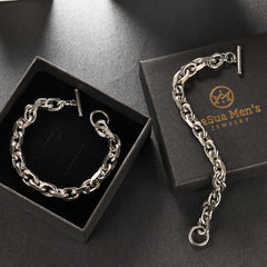 cable link chain bracelet  silver/ gunmetal color