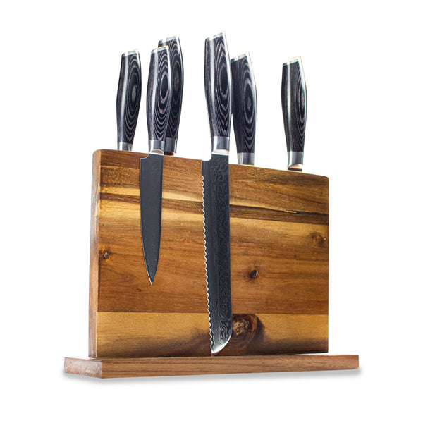 Serie di coltelli Minato con porta magnetica acacia in legno – santokuknives