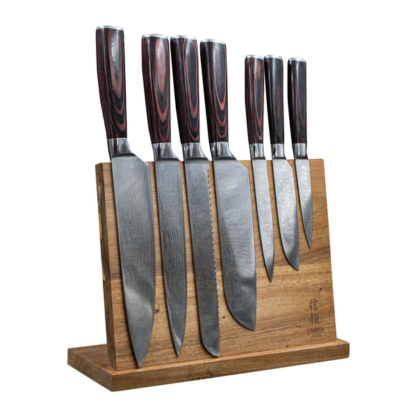 6 Pieces Premium Kitchen Knives Set With Acacia Wooden Knife Block