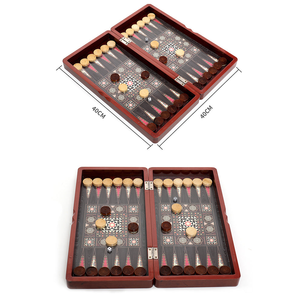Pearlescent Wooden Backgammon Checkers Board Game