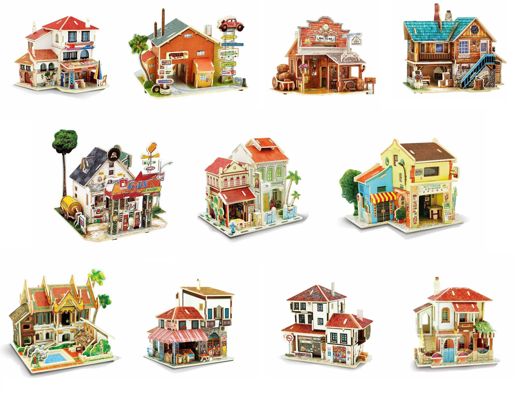 3D Colorful Wooden Houses Puzzle Models