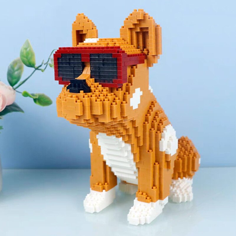 Sunglasses Bulldog Brown Dog Lego Building Bricks Set