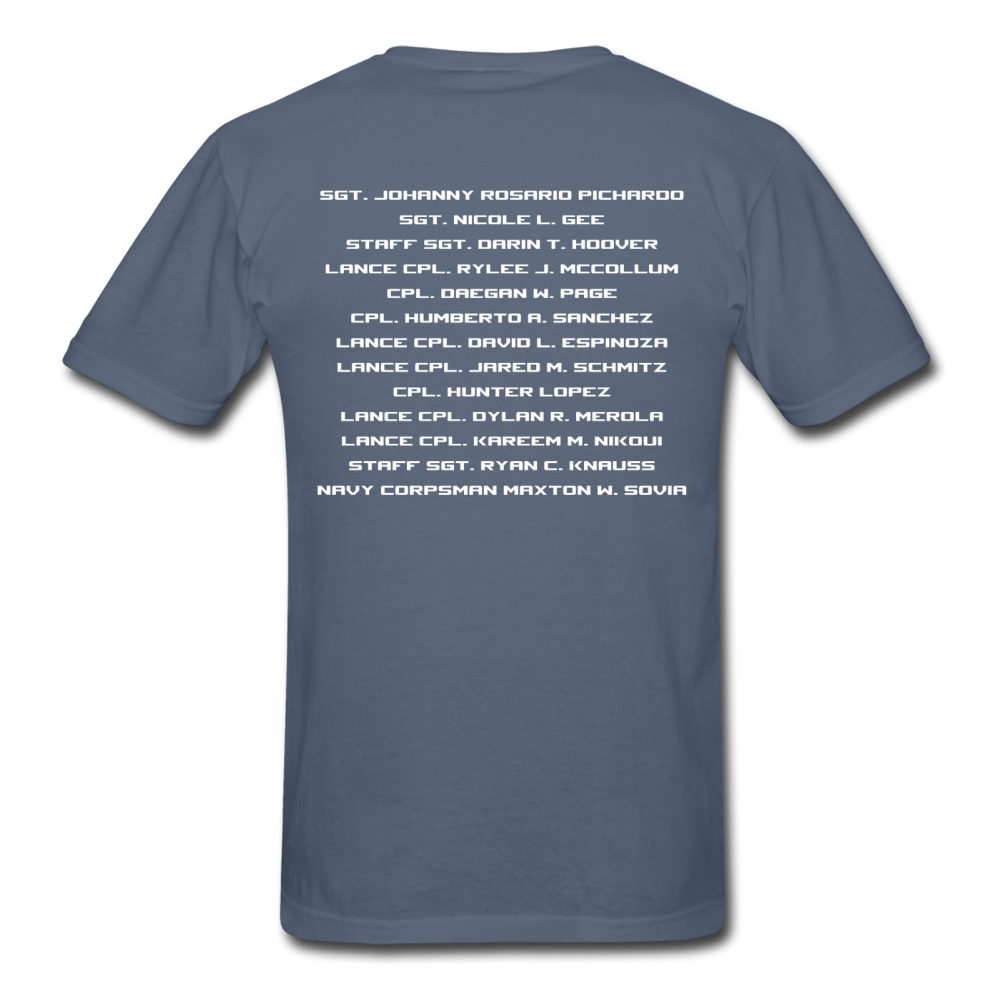 Fallen Heroes Ultra Cotton Adult T-Shirt w/ names on back - denim