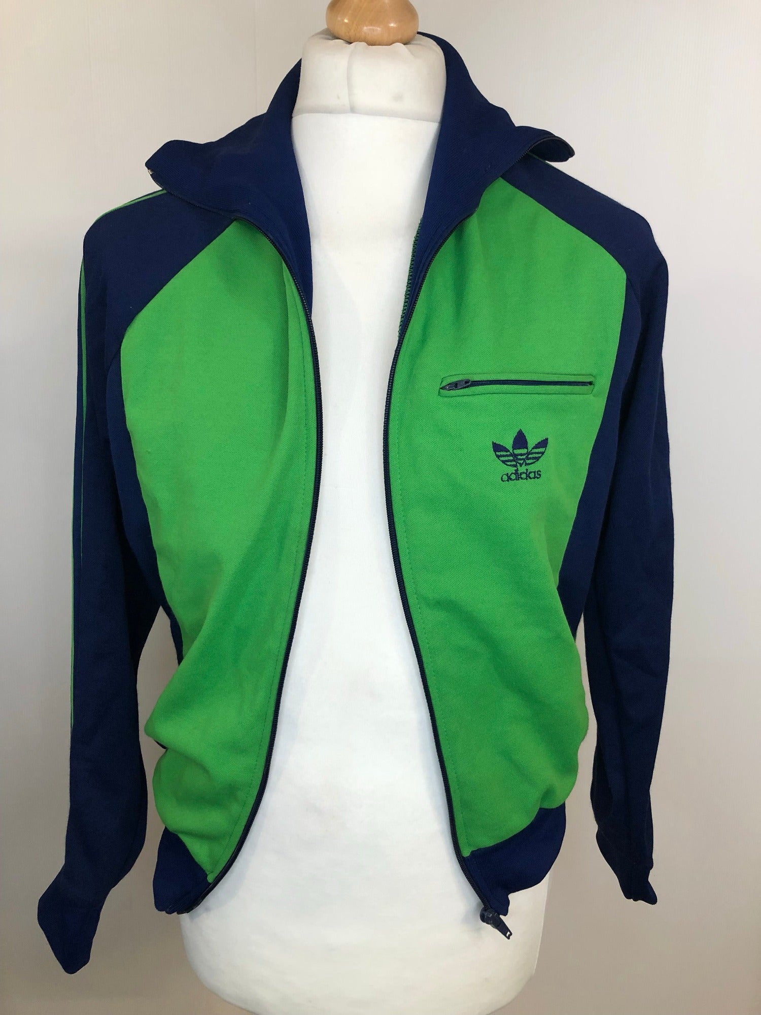 1970s Adidas Zip up Track Top in Navy and Green - Size S - Urban ...
