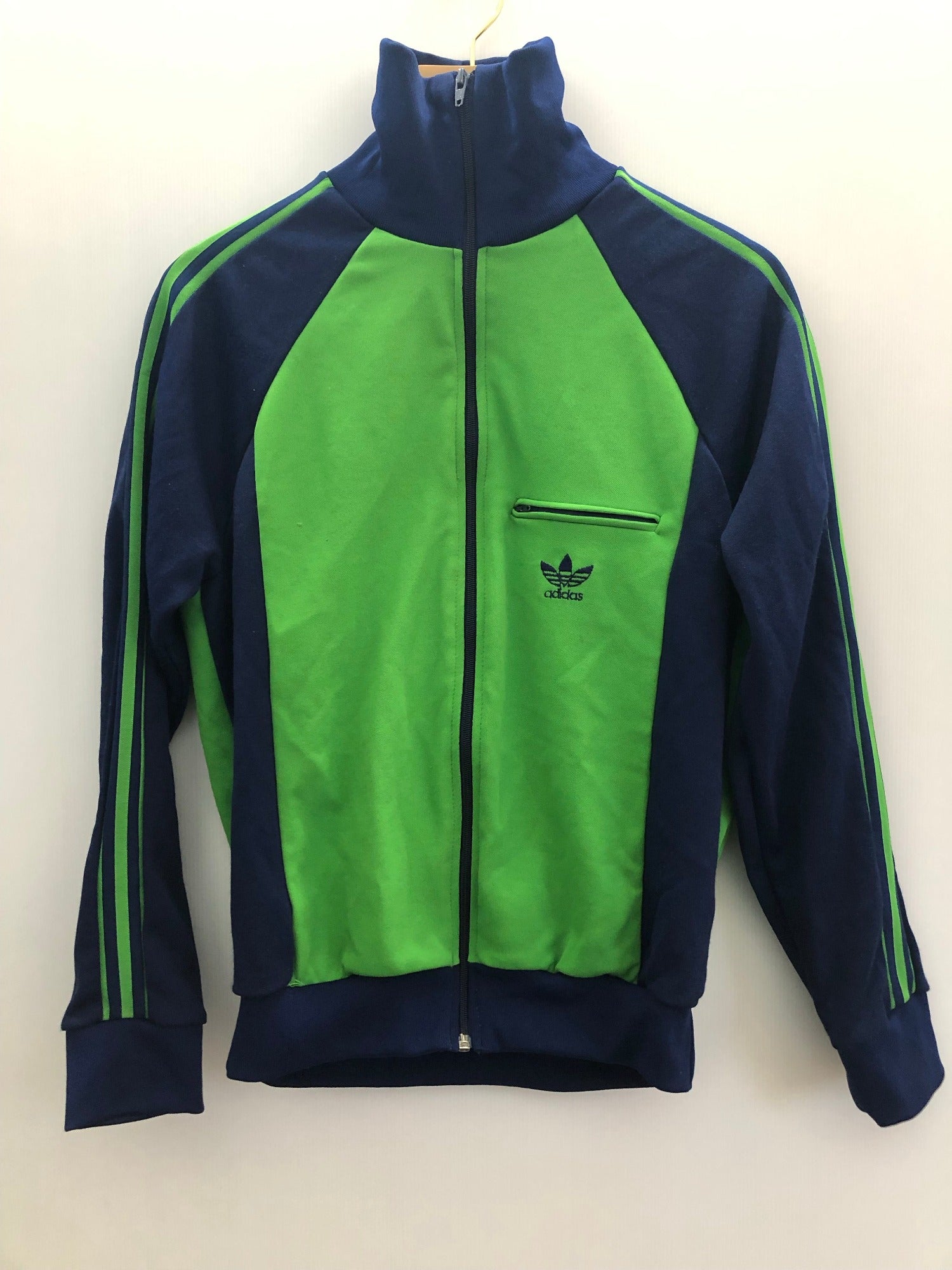 1970s Adidas Zip up Track Top in Navy and Green - Size S - Urban ...