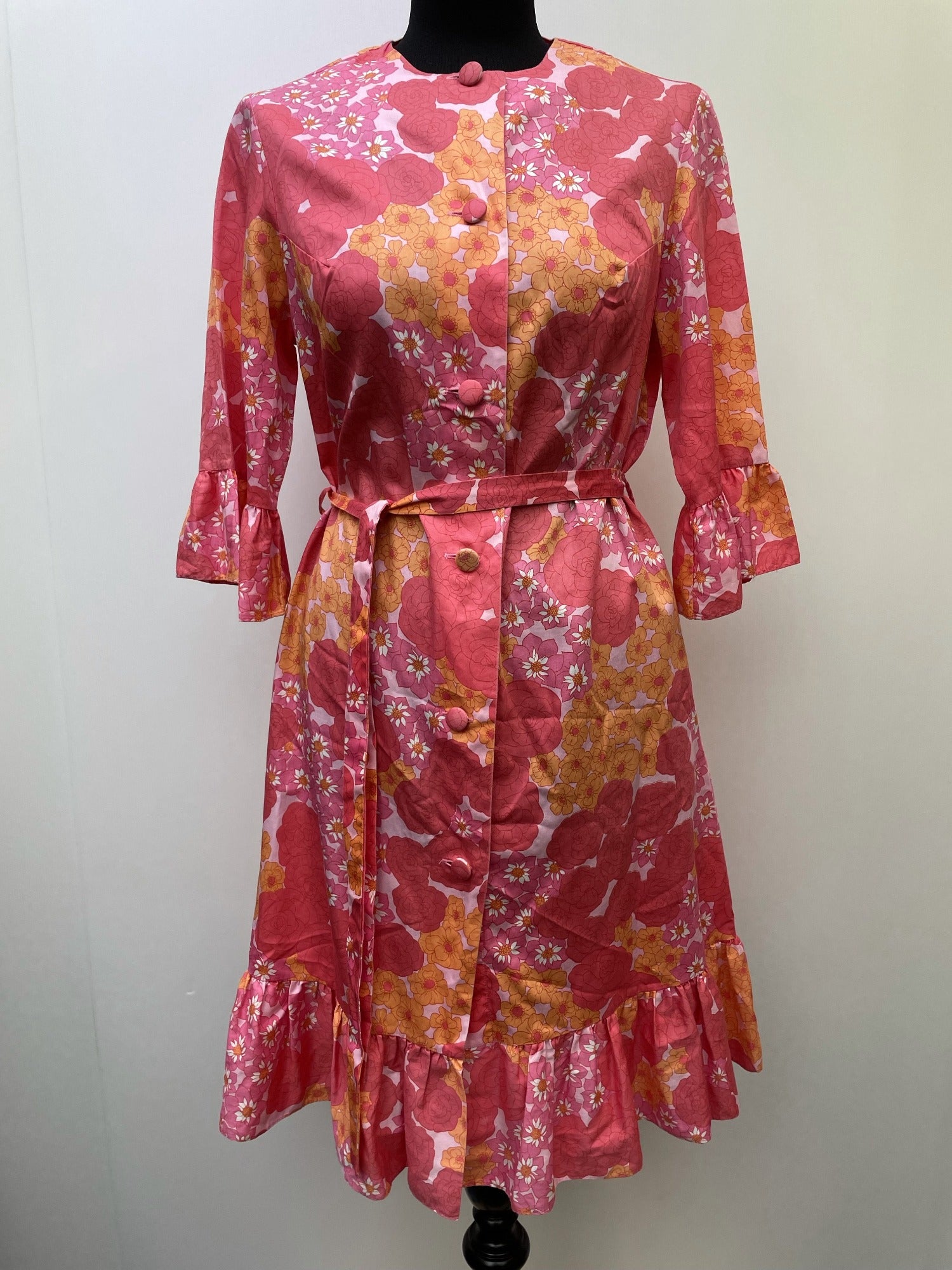 1960s Floral Midi Belted Dress - Size 12 - Urban Village Vintage ...
