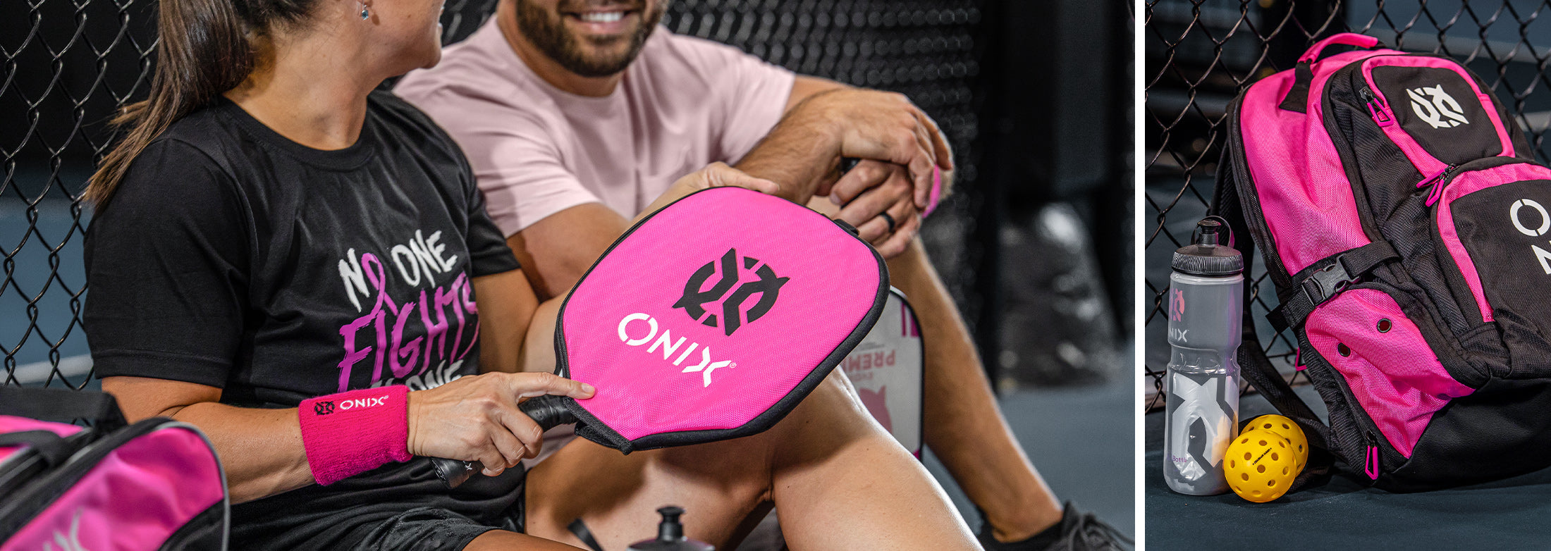 onix pickleball paddle for a purpose pink wristbands and pink pickleball backpack