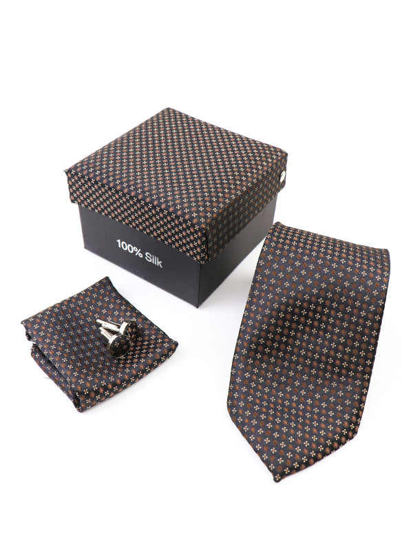 Luxury Tie Box Set Tie Cuff-Link Pocket Square B Texture