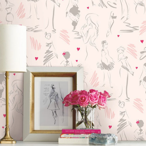 Pink wallpaper with feminine silhouettes