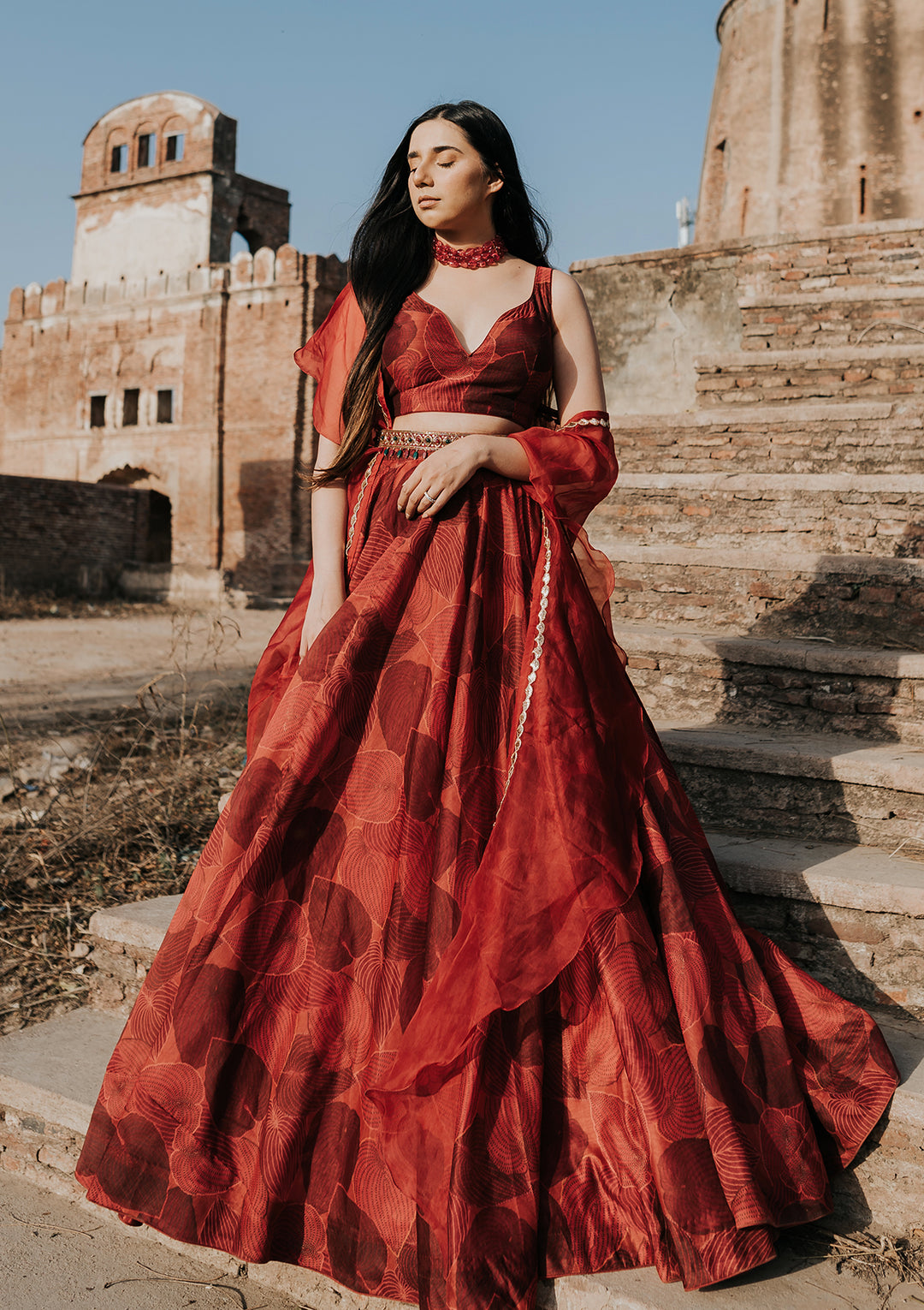 Deep Red Bridal Lehenga Choli Set – Nitika Gujral