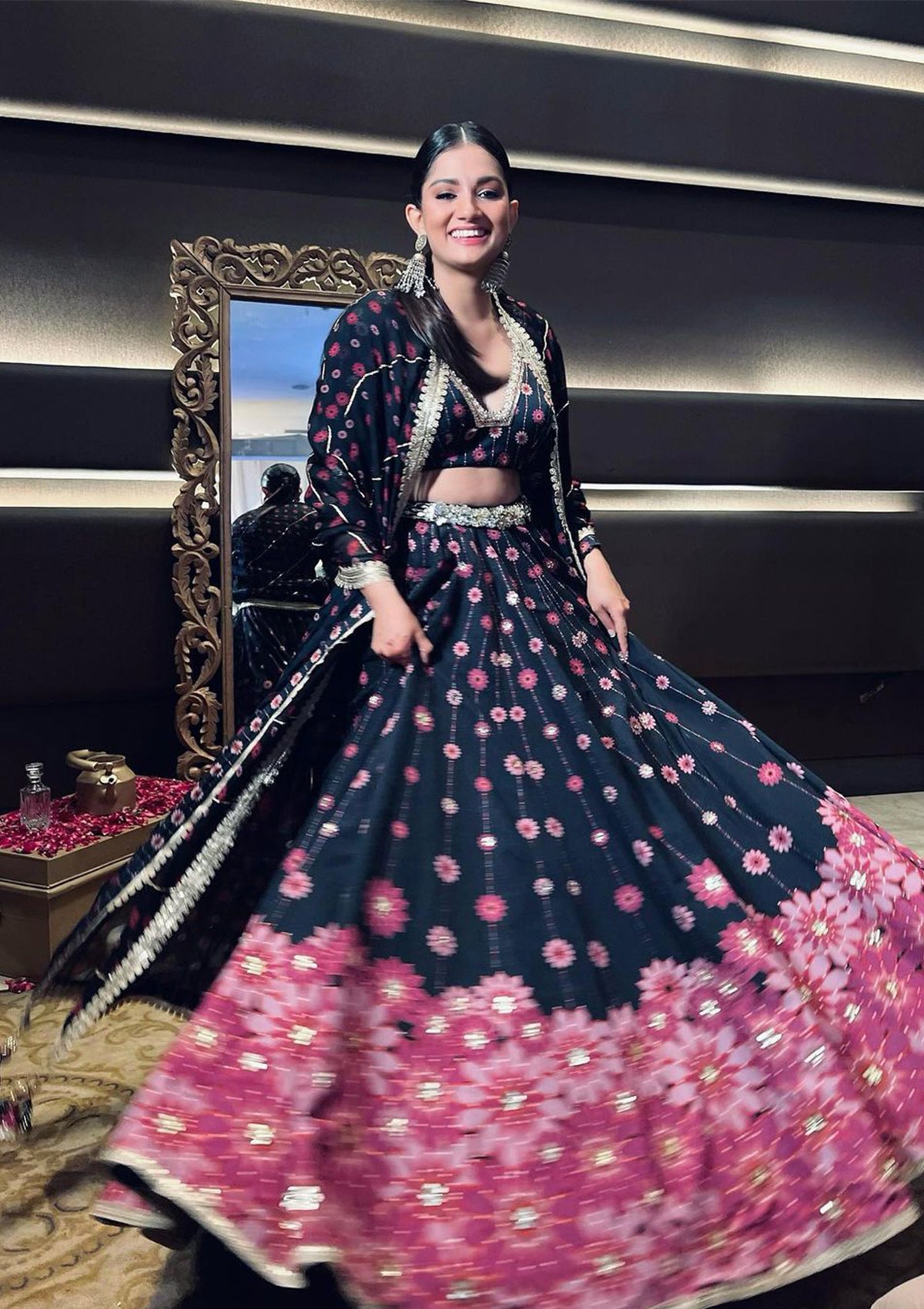 Designer Lehenga Choli with Long Shrug Outfit