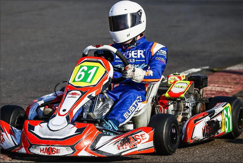 Cody Eustice controlling the kart @ Rye House Kart Raceway