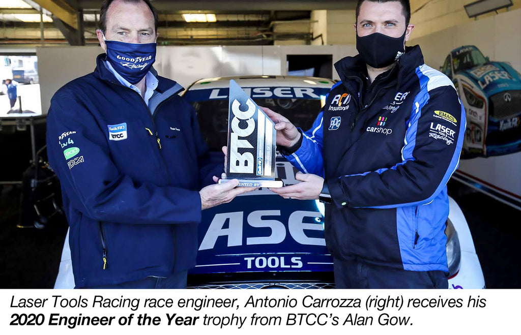 Laser Tools Racing's Antonio Carrozza receiving his award for Engineer of the Year 2020