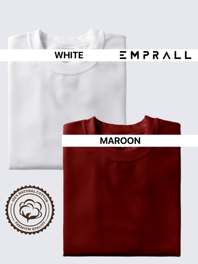 Fusion Combo: Idealist White & Fine Wine Maroon T-shirt (Pack of 2)