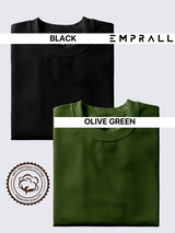 Fusion Combo: Midnight Black & Fossil Olive Green T-shirt (Pack of 2)