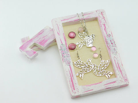 Feminines Geschenkset in Silber Rosa mit Friedenstaube - handgefertigten Schmuck schenken