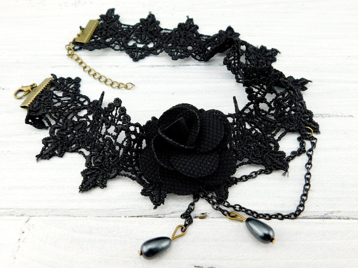 Schwarzes Halsband "Dark Rose" - Vintage Schmuckstübchen