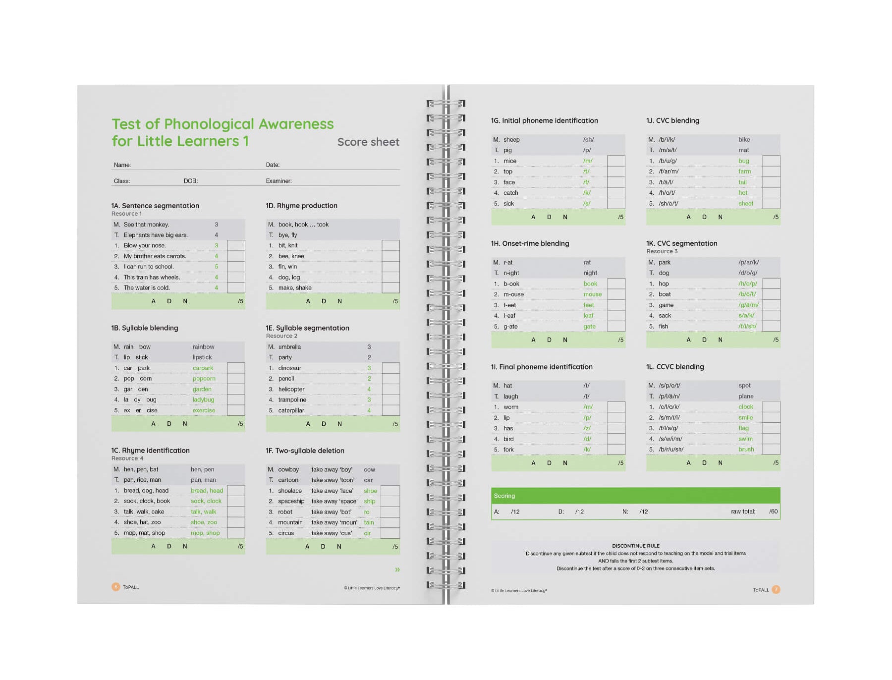 double page sample spread of the topall scoresheet