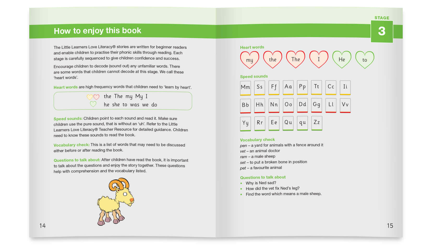 double-page spread showing the teacher support section of a Little Learners book