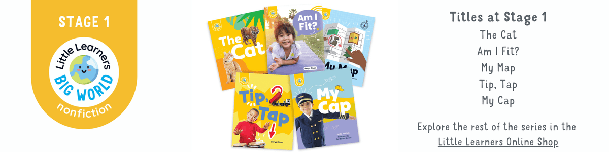 Little Learners, Big World logo and Stage 1 book covers