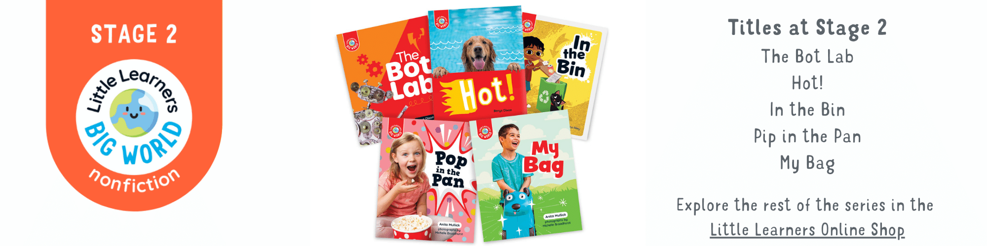 Little Learners, Big World logo and Stage 2 book covers