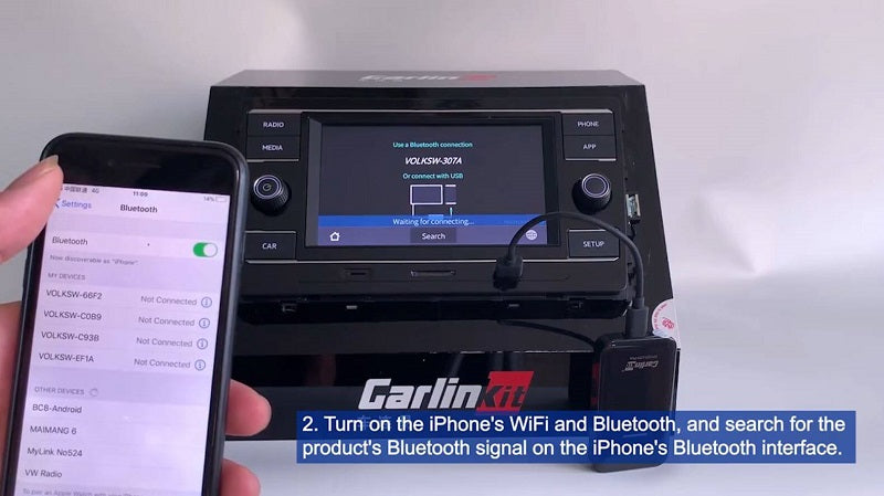 2.Turn on the iPones's WiFi and Bluetooth, and search for the product's Bluetooth signal on the iPhone's Bluetooth interface.