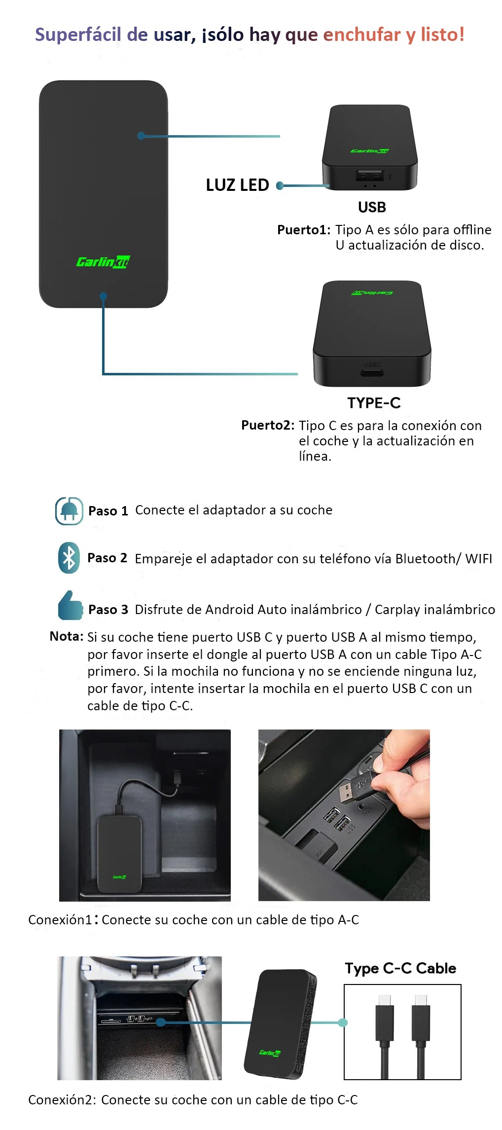 Convierte Android AUTO y APPLE CarPlay por CABLE en INALÁMBRICO / CUALQUIER  coche / CARLINKIT 2air 