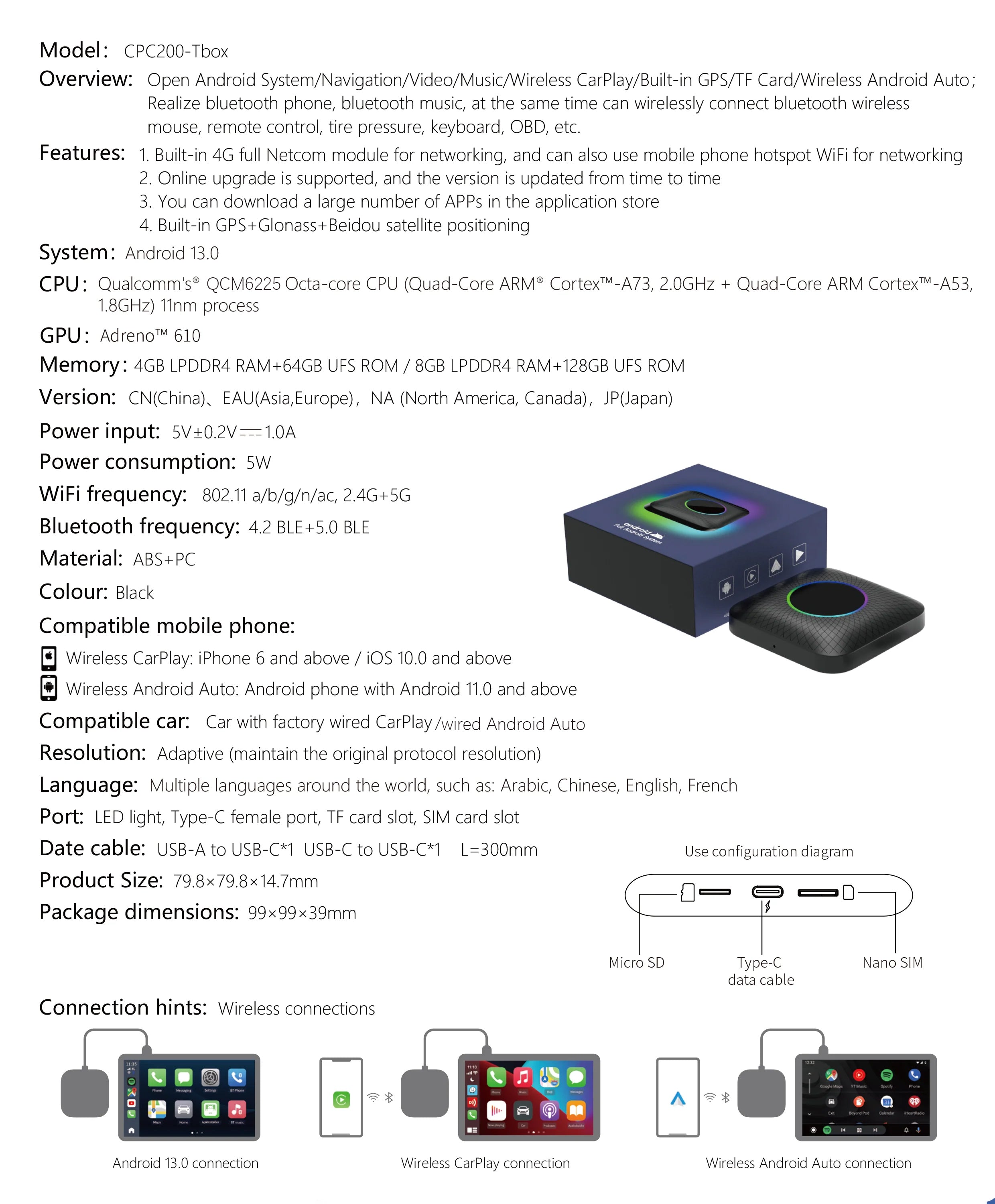 SDM660 CarlinKit CarPlay Ai Box Android 13 TV Box for Netflix