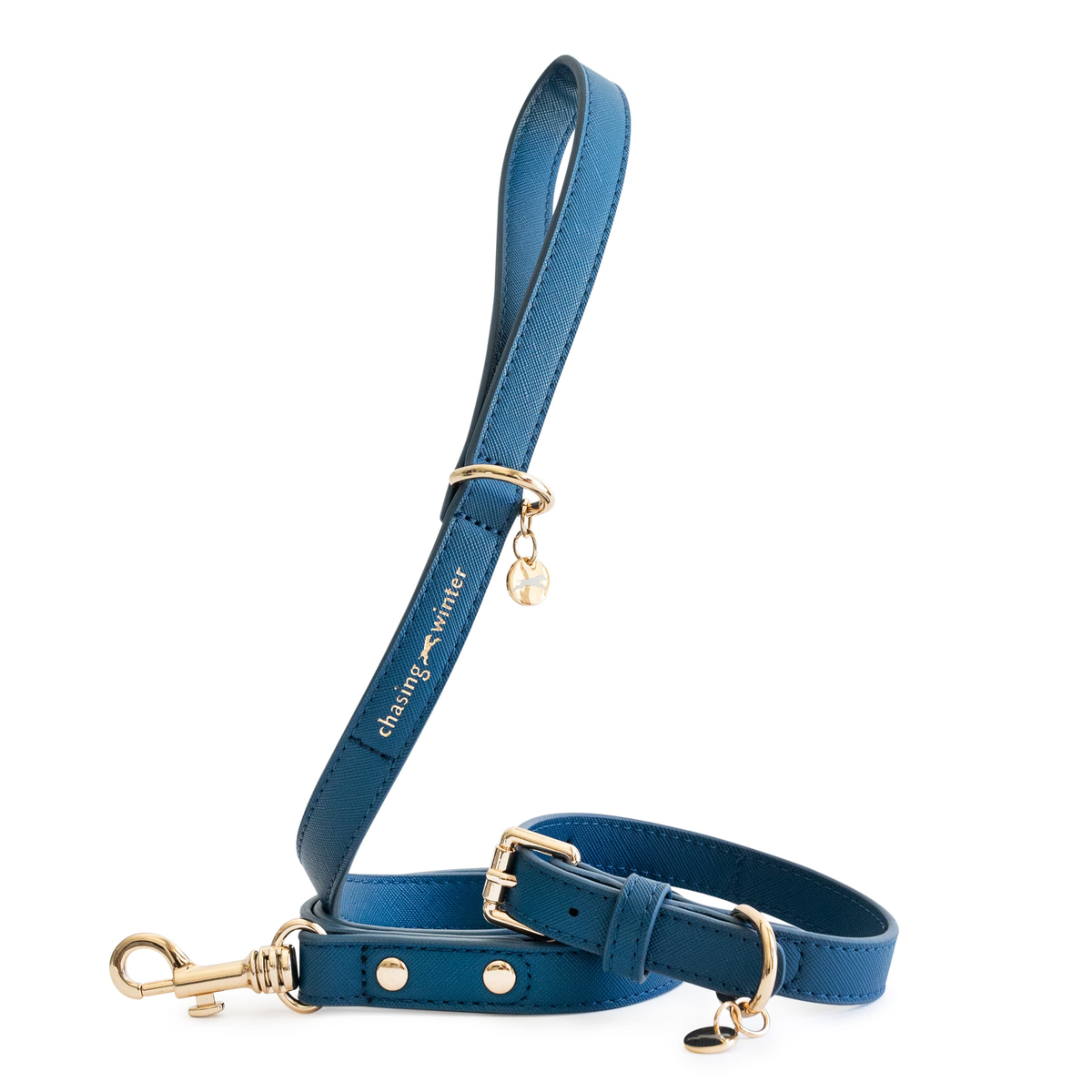 blue leather dog lead