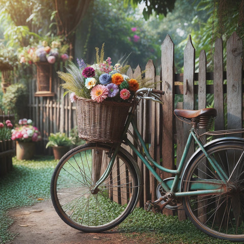 Antique Bicycle with Florals in Basket