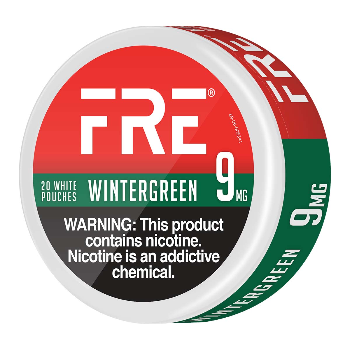 Can of FRE wintergreen pouches