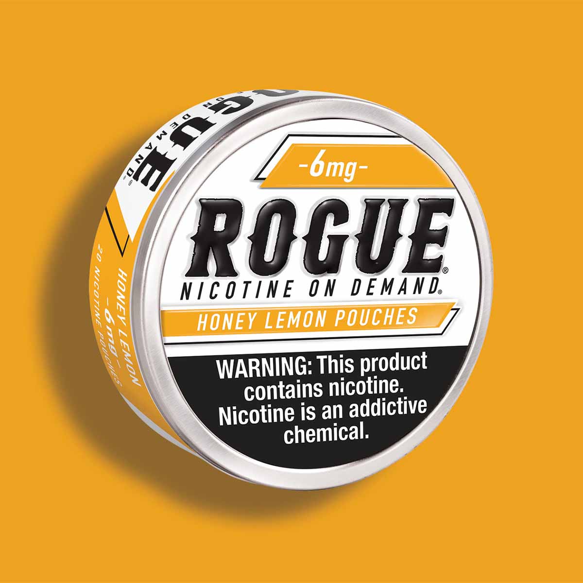 Tin of Rogue pouches in Honey Lemon flavor