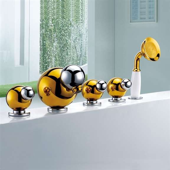 Fontana Showers Santiago Gold Finish Bathtub Faucet and Handheld Shower Set FS121SGF