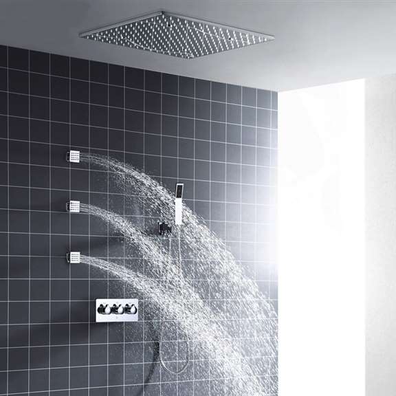 Fontana Showers Fontana Valence 20-inch Hot and Cold Embedded Ceiling Shower Head with 3 Body Jets and Hand Shower Set FS15042