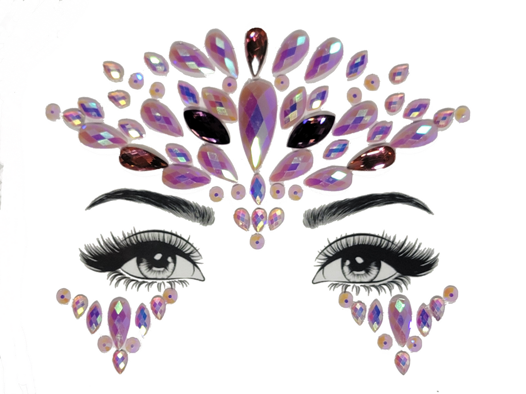 Eyes with Virgo Face Gem Stickers. Purple. Front view full.
