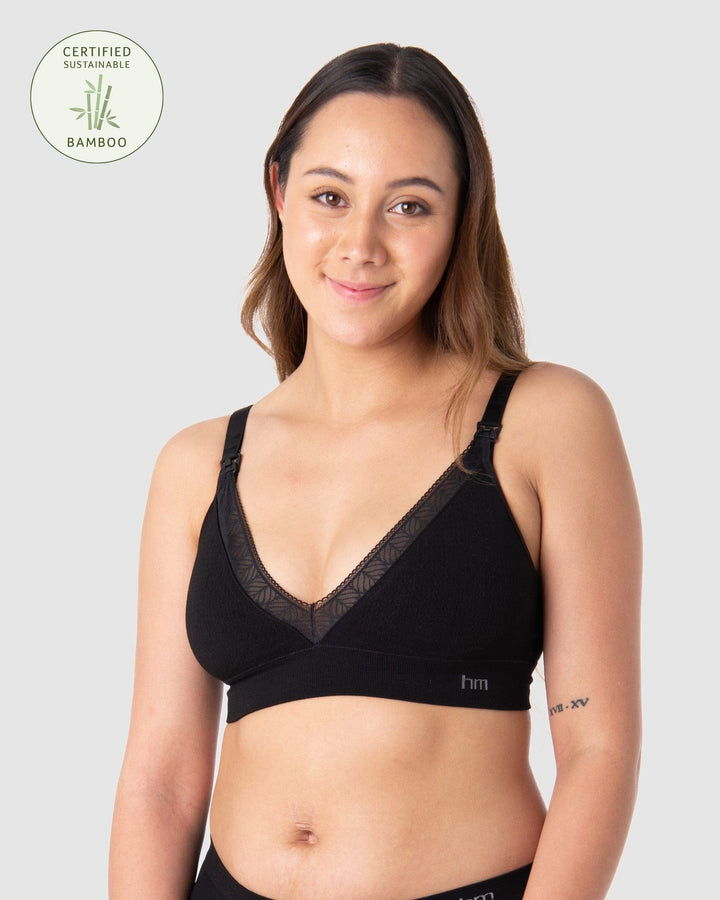 Hotmilk Elevate Cotton T-Shirt Wire-Free Nursing Bra - Black Marle - Curvy