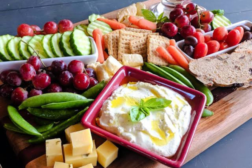 platter of healthy food as suggested by hotmilk lingerie for snacking on while breastfeeding